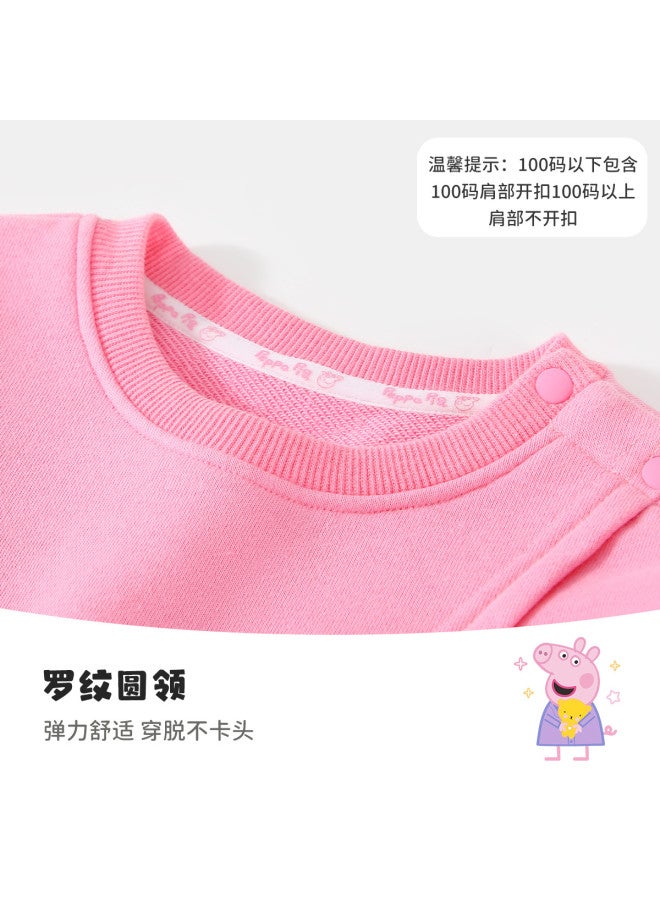 Peppa Pig spring Girls' Cotton Breathable Two-tone Long-sleeve Hoodie Cute Cartoon Baby Hooded Sweatshirt - Image 4