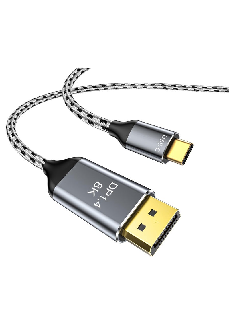 KASTWAVE 8K USB C to DisplayPort 1.4 Cable, Laptop HD Video Cable, Type C to DisplayPort Cable (8K@60Hz, 4K@165Hz/144Hz/120Hz), 32.4Gbps USB-C to DP Cable, Compatible for MacBook, iPad, XPS, Braided Cord, 10Ft - Image 1