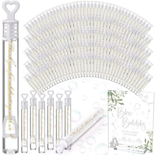 Realspring 102 Pcs Wedding Bubbles Bulk Gift Including Mini Clear Heart Bubble Wands Acrylic Display Board Sign with Stand for Wedding Send Off Anniversary Engagement Bridal Guests Gift - Image 1