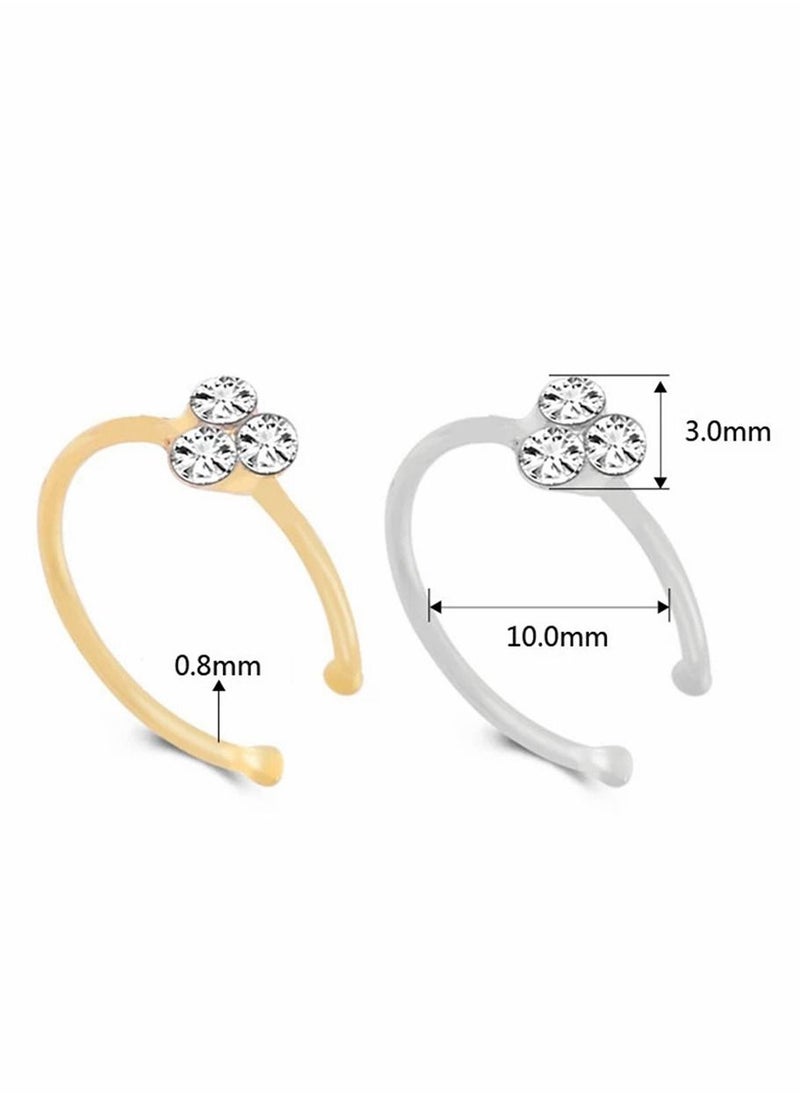 Y&D - Nose Ring Gold Silver Three Diamond Stud Hoop Sparkly Crystal Ring, Fashion Decoration Rings for Women Drop Stud, 1 Pcs - Image 1