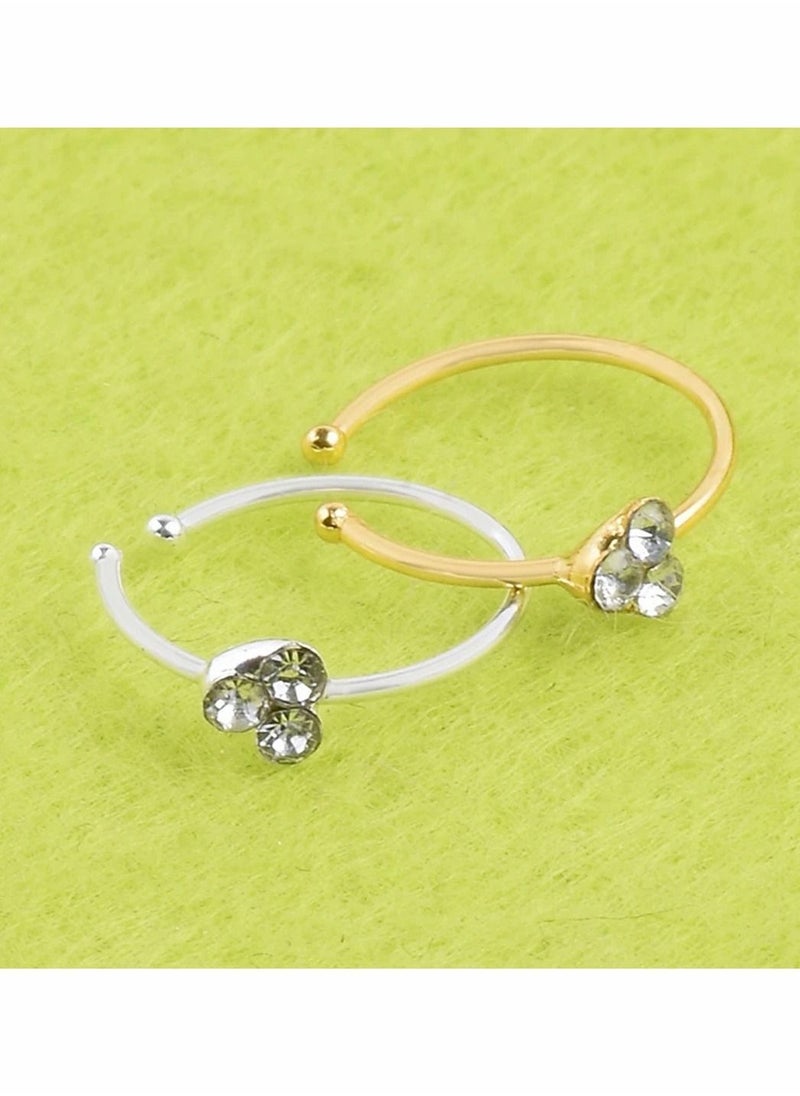 Y&D - Nose Ring Gold Silver Three Diamond Stud Hoop Sparkly Crystal Ring, Fashion Decoration Rings for Women Drop Stud, 1 Pcs - Image 1