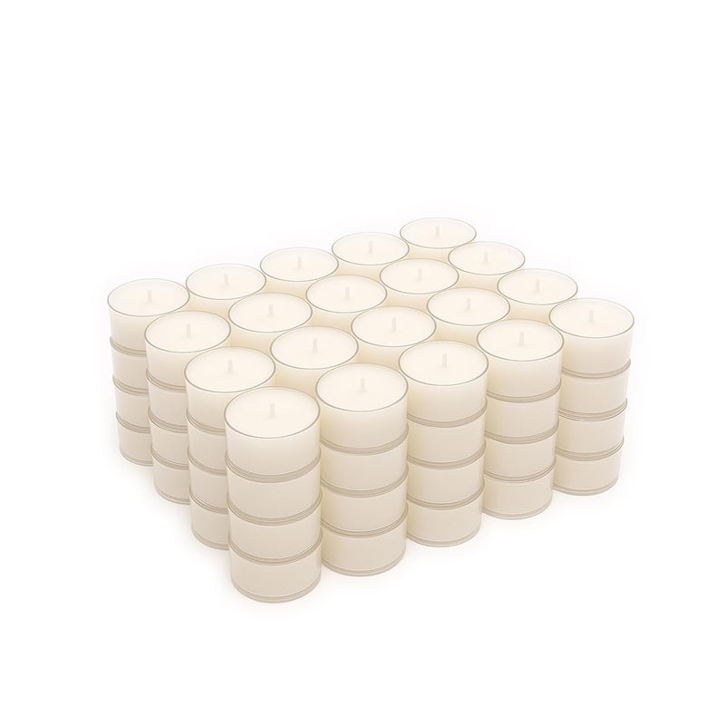 Stonebriar 48 Count White Unscented Smokeless Long Burning Clear Cup Tea Light Candles with 8 Hour Burn Time - Image 1
