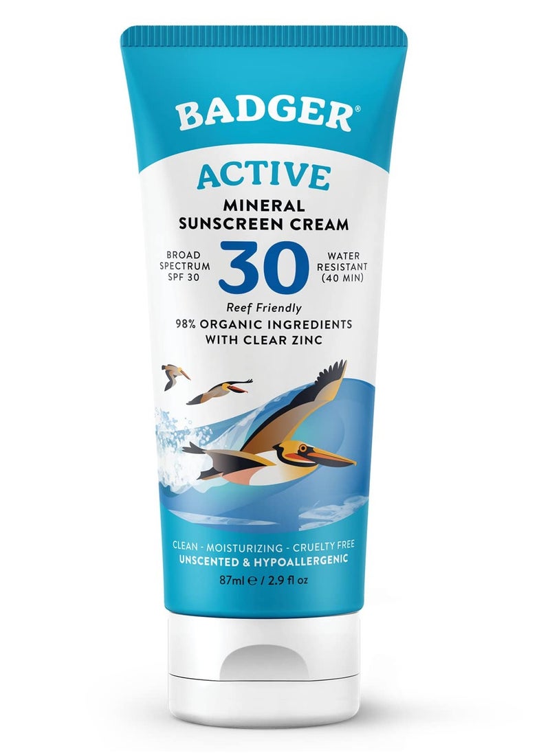 Badger Badger Mineral Sunscreen Cream SPF 30, All Natural Sunscreen with Zinc Oxide, 98% Organic Ingredients, Reef Safe, Broad Spectrum, Water Resistant, Unscented, 2.9 fl oz  - Image 1