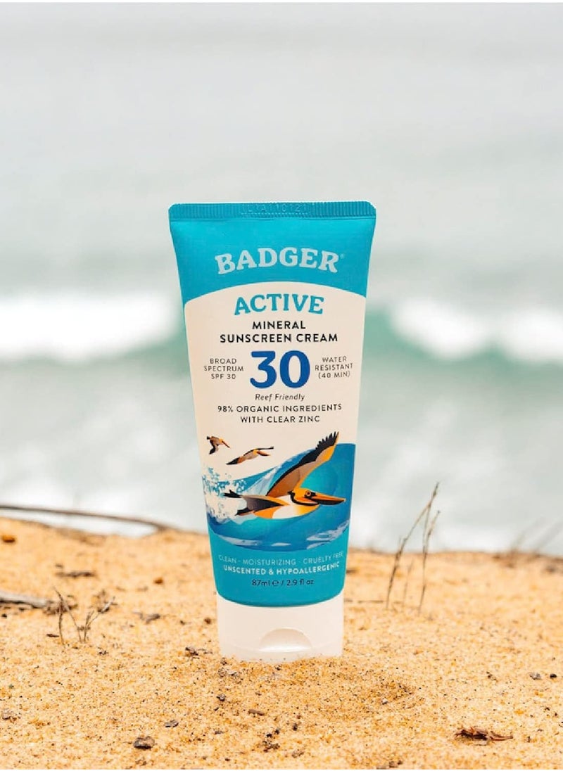 Badger Badger Mineral Sunscreen Cream SPF 30, All Natural Sunscreen with Zinc Oxide, 98% Organic Ingredients, Reef Safe, Broad Spectrum, Water Resistant, Unscented, 2.9 fl oz  - Image 2