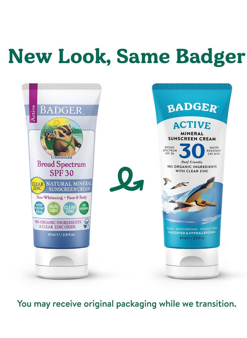 Badger Badger Mineral Sunscreen Cream SPF 30, All Natural Sunscreen with Zinc Oxide, 98% Organic Ingredients, Reef Safe, Broad Spectrum, Water Resistant, Unscented, 2.9 fl oz  - Image 4