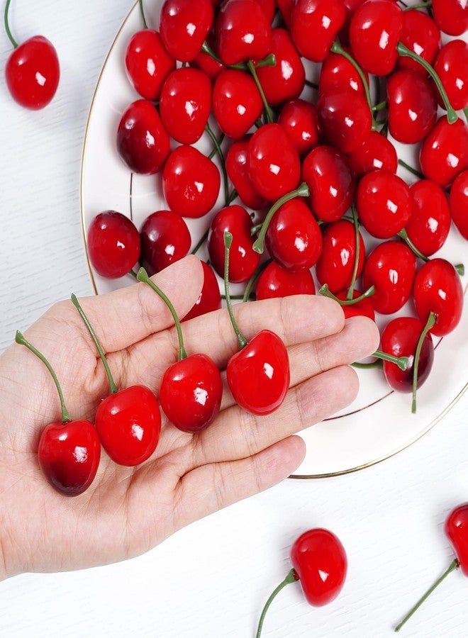 jiebor 60Pcs Fake Cherries Artificial Plastic Faux Fruit Ornament for Birthday Party Decoration Photography Props Kitchen Home Market Display - Image 3