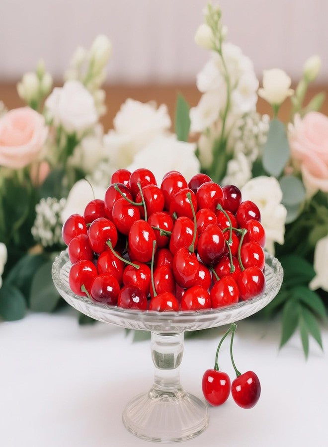 jiebor 60Pcs Fake Cherries Artificial Plastic Faux Fruit Ornament for Birthday Party Decoration Photography Props Kitchen Home Market Display - Image 5