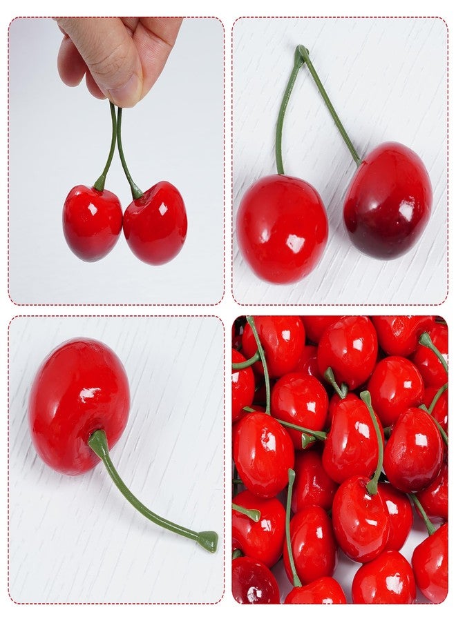 jiebor 60Pcs Fake Cherries Artificial Plastic Faux Fruit Ornament for Birthday Party Decoration Photography Props Kitchen Home Market Display - Image 4