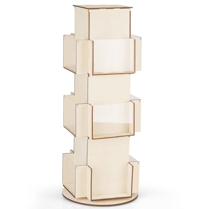 Natheeph Natheeph Rotating Wooden Display Rack with Two Card Sticker for Greeting Card Vendor Coffee Bag 3 Tier Tabletop Display Stand