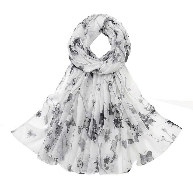 vimate Womens Head Scarf Lightweight-Winter Fashion Butterfly pattern white Grey Shawl hijab Scarfs for travel(US-Style 21) - Image 1