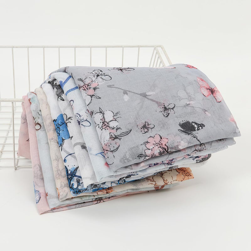 vimate Womens Head Scarf Lightweight-Winter Fashion Butterfly pattern white Grey Shawl hijab Scarfs for travel(US-Style 21) - Image 5
