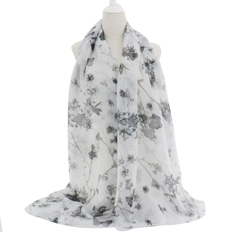 vimate Womens Head Scarf Lightweight-Winter Fashion Butterfly pattern white Grey Shawl hijab Scarfs for travel(US-Style 21) - Image 3