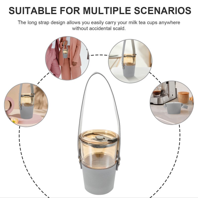 Handheld Coffee Sleeve Delicate Coffee Sleeve Leather Drink Carrier Drink Cup Carrier with Handle - Image 4