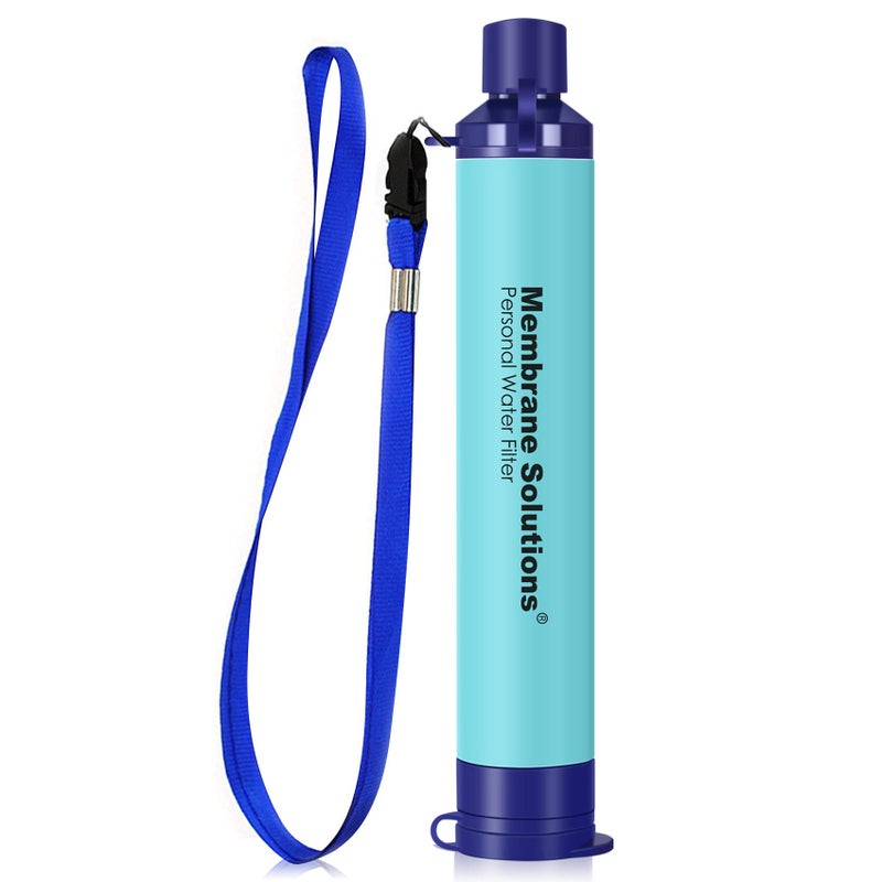 Membrane Solutions Personal Water Filter, Survival Filtration Straw Portable Gear, Emergency Preparedness, Supply for Drinking Hiking Camping Travel Hunting Fishing Team Family Outing (Blue, 1 Pack) - Image 1