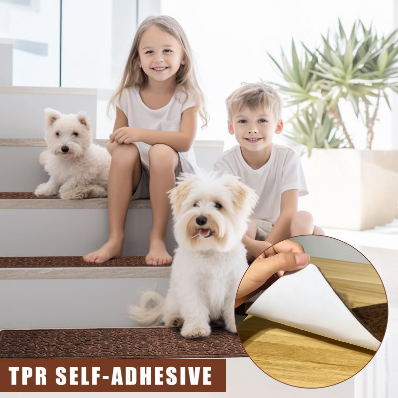 FlowaFoli 15Pcs Stair Treads for Wooden Steps Indoor with Self Adhesive, 8"x30" Non Slip Stair Runners-Peel & Stick Indoor Stair Carpet Runner, Resistant Indoor Runner for Kidsã€Elders and Pets, Brown - Image 2