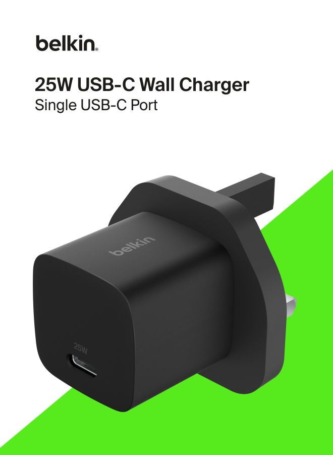 belkin USB-C Plug 25W - USB-C Phone Charger PD 3.0 Fast Charging with PPS for Apple iPhone 16, iPhone 15 Plus, Pro, Pro Max, iPad Pro, Samsung Galaxy S25, Pixel 9, Nintendo Switch, & More - Black Black - Image 1