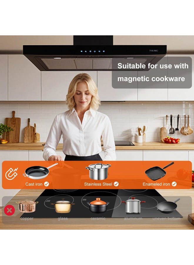 amzchef 30 Inch 10600W Induction Cooktop 9-Tier Electric Cooktop with 5 Burners Boost Built-in Induction Cooktop Control by Sliding Touchscreen, Safe Lock - Image 3