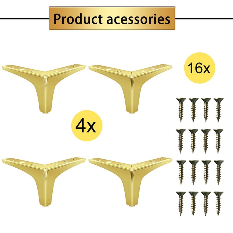Gosche Gold Furniture Legs 4 Inches  Metal Sofa Legs Set Of 4  Modern Style Replacement Couch Legs For Dresser Chair Bed Cabinet Table Ottoman Cupboard Diy Replacement Feet - Image 5