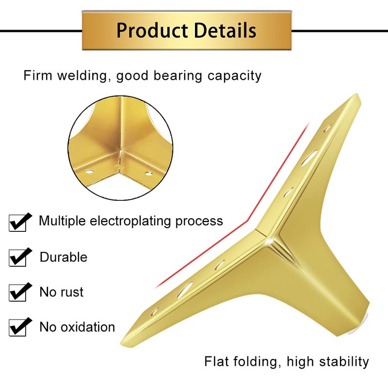 Gosche Gold Furniture Legs 4 Inches  Metal Sofa Legs Set Of 4  Modern Style Replacement Couch Legs For Dresser Chair Bed Cabinet Table Ottoman Cupboard Diy Replacement Feet - Image 3