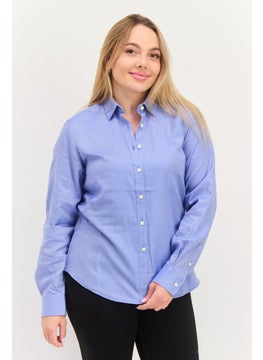 Greg Norman Women Spread Collar Long Sleeve Microstrip Shirt, Blue  - Image 1