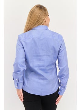 Greg Norman Women Spread Collar Long Sleeve Microstrip Shirt, Blue  - Image 3