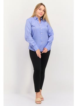 Greg Norman Women Spread Collar Long Sleeve Microstrip Shirt, Blue  - Image 4