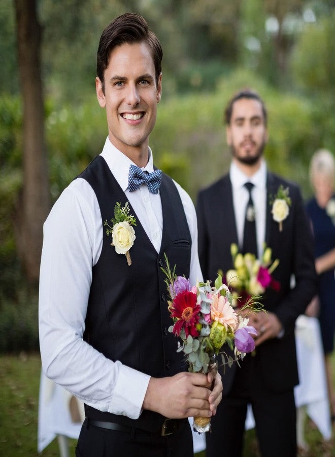 شير 20 قطعة من زهور العاج للرجال، زهور للعريس ورفاقه، زهور صناعية لحفلات الزفاف الريفية والعتيقة، حفلات العشاء والذكرى السنوية وحفلات التخرج (أبيض) - Image 5