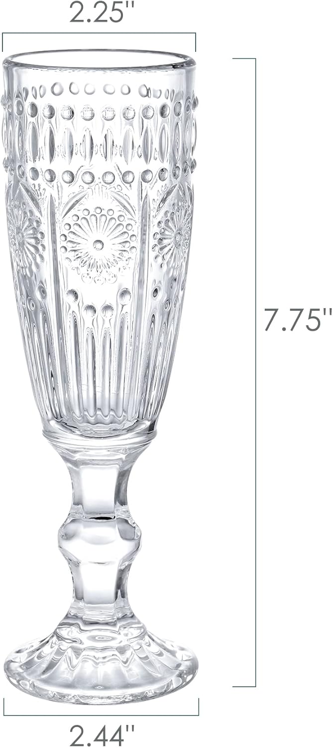 Kingrol 6 Pack 5 Ounces Glass Champagne Flutes Vintage Sparkling Wine Glasses for Champagne Cava Prosecco - Image 2