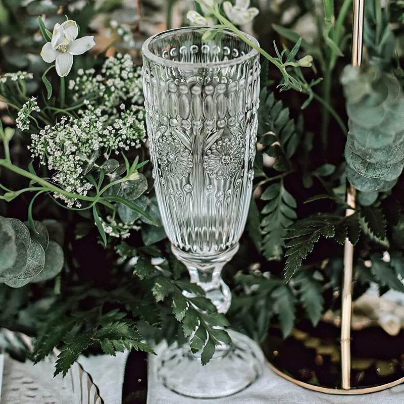 Kingrol 6 Pack 5 Ounces Glass Champagne Flutes Vintage Sparkling Wine Glasses for Champagne Cava Prosecco - Image 5