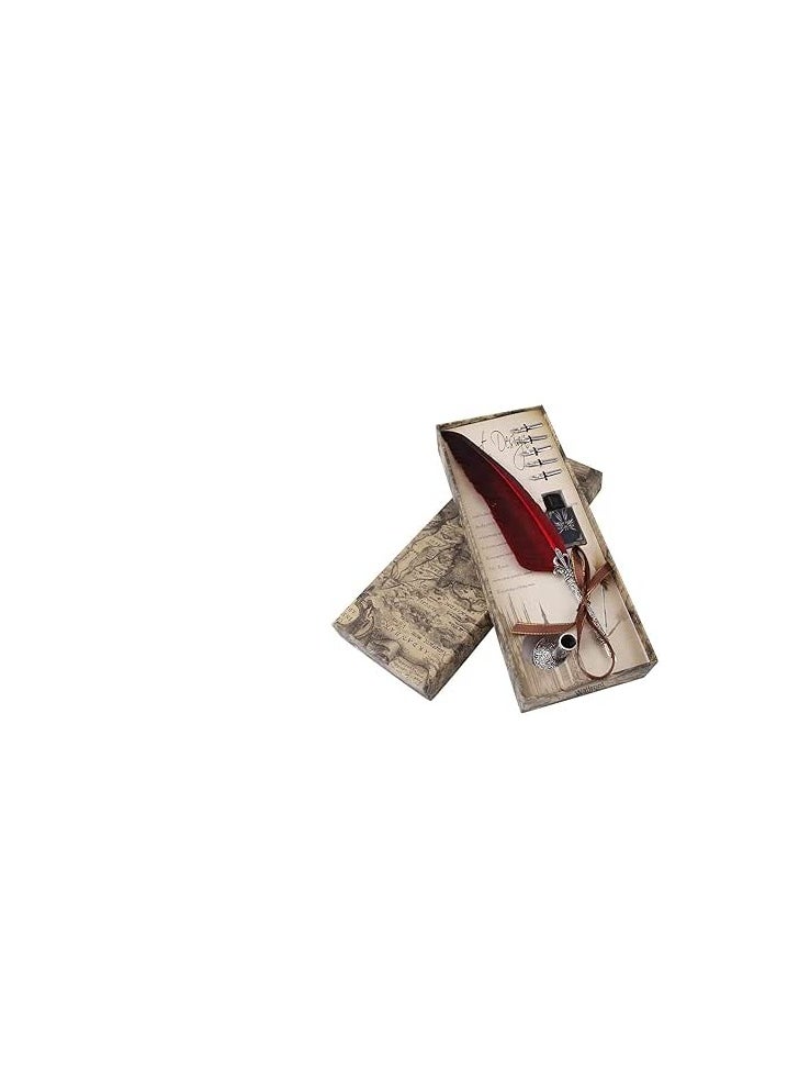 Walfront Quill Feather Quill Pen Set Vintage Quill Feather Pen Ink Set Antique Calligraphy Writing Quill Pen Best Antique Executive Gift  - Image 1