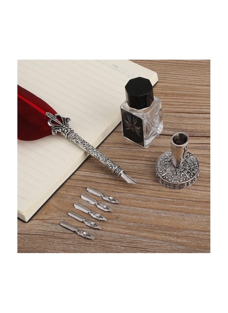 Walfront Quill Feather Quill Pen Set Vintage Quill Feather Pen Ink Set Antique Calligraphy Writing Quill Pen Best Antique Executive Gift  - Image 2