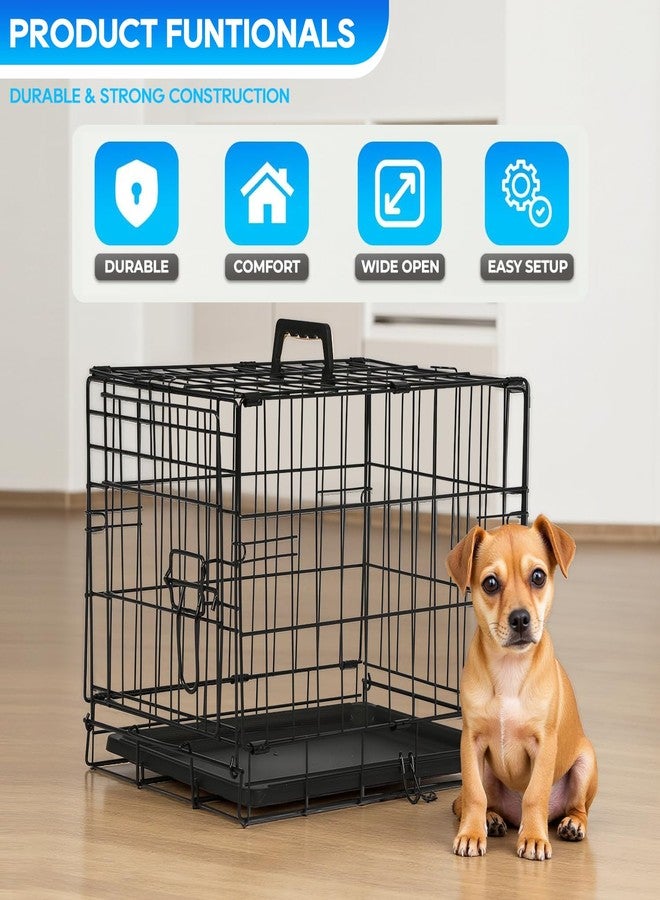 FDW Dog Crate for Small Dogs 18 Inch Folding Metal Wire Pet Cage Single Door W/Divider Panel Indoor Outdoor Kennel Leak-Proof Plastic Tray,Black - Image 2