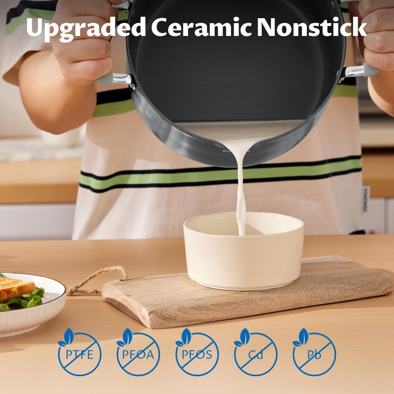 BEZIA 6 Quart Nonstick Stock Pot with Lid, BEZIA PFAS-Free Ceramic Soup Pot, Multipurpose Pasta Pot with Strainer Lid, Induction Cooking Pot, Silicone Handle, Compatible with All Cooktops, Dishwasher Safe - Image 4