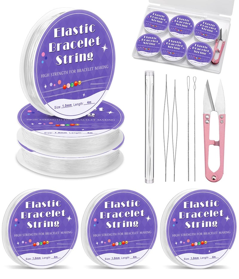 Uoou 6 Rolls Elastic String For Bracelets  1Mm Clear Stretchy Bracelet String With Beading Needles  Friendship Bracelet String For Jewelry Making Supplies - Image 1