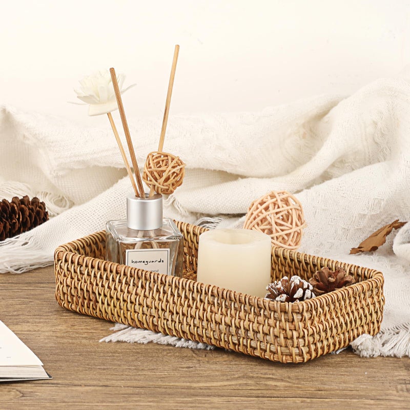 Hipiwe Key Basket for Entryway Table Natural Rattan Serving Tray Small Wicker Trays for Decor Fruit Bowl Decorative Baskets for Kitchen,Coffee Table - Image 5