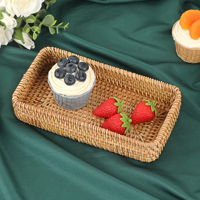 Hipiwe Key Basket for Entryway Table Natural Rattan Serving Tray Small Wicker Trays for Decor Fruit Bowl Decorative Baskets for Kitchen,Coffee Table - Image 4