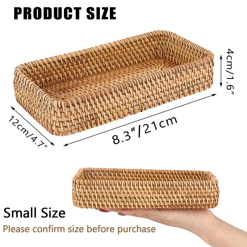 Hipiwe Key Basket for Entryway Table Natural Rattan Serving Tray Small Wicker Trays for Decor Fruit Bowl Decorative Baskets for Kitchen,Coffee Table - Image 3