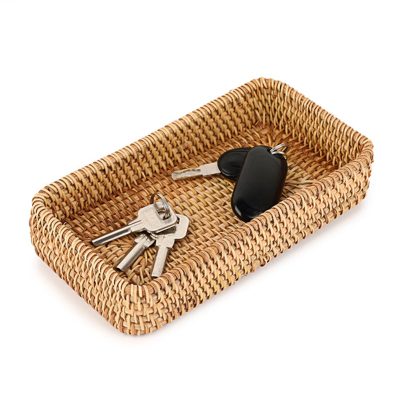 Hipiwe Key Basket for Entryway Table Natural Rattan Serving Tray Small Wicker Trays for Decor Fruit Bowl Decorative Baskets for Kitchen,Coffee Table - Image 1