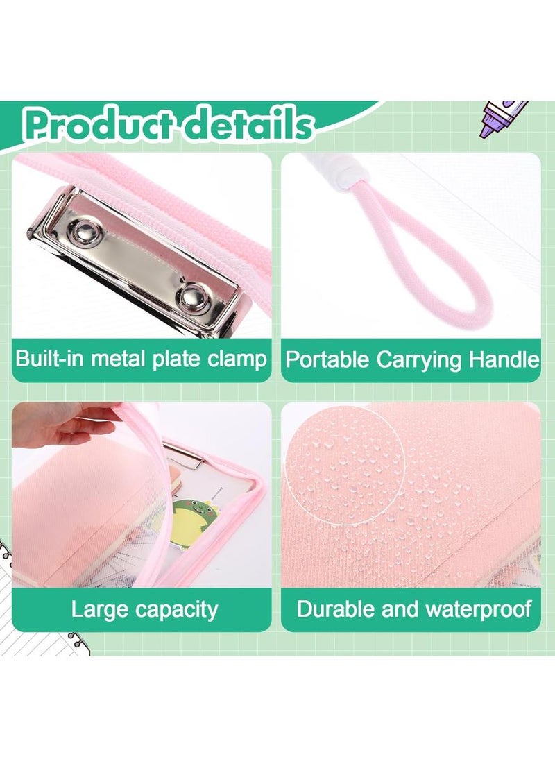 PAPERSAY 4 Pack Mesh File Bags with Zipper and Handle, A4 Clear File Folders, Waterproof Organizer Folder Bags ,Document Pouch with Clamp Metal Clips Shell for Paper Portfolio Storage, School, Office, Home.  - Image 4