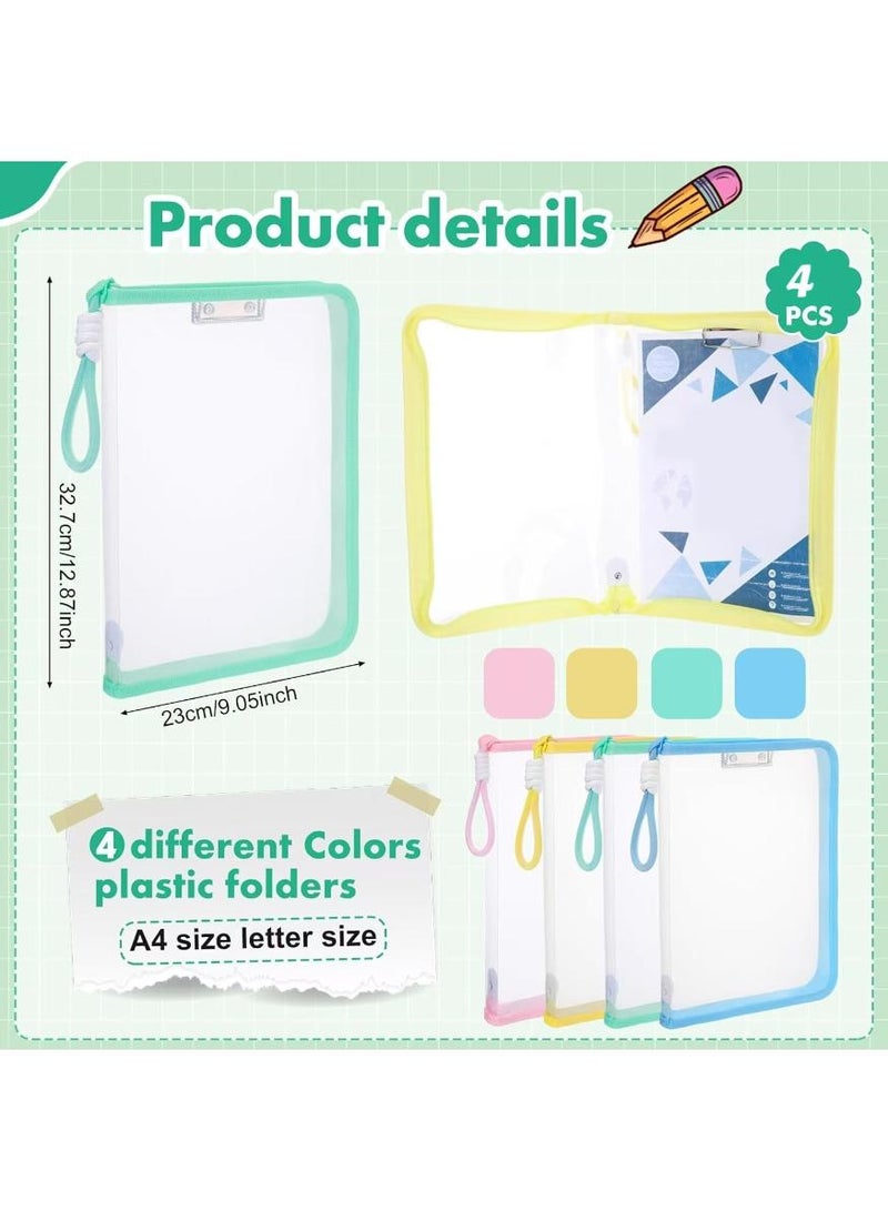 PAPERSAY 4 Pack Mesh File Bags with Zipper and Handle, A4 Clear File Folders, Waterproof Organizer Folder Bags ,Document Pouch with Clamp Metal Clips Shell for Paper Portfolio Storage, School, Office, Home.  - Image 3