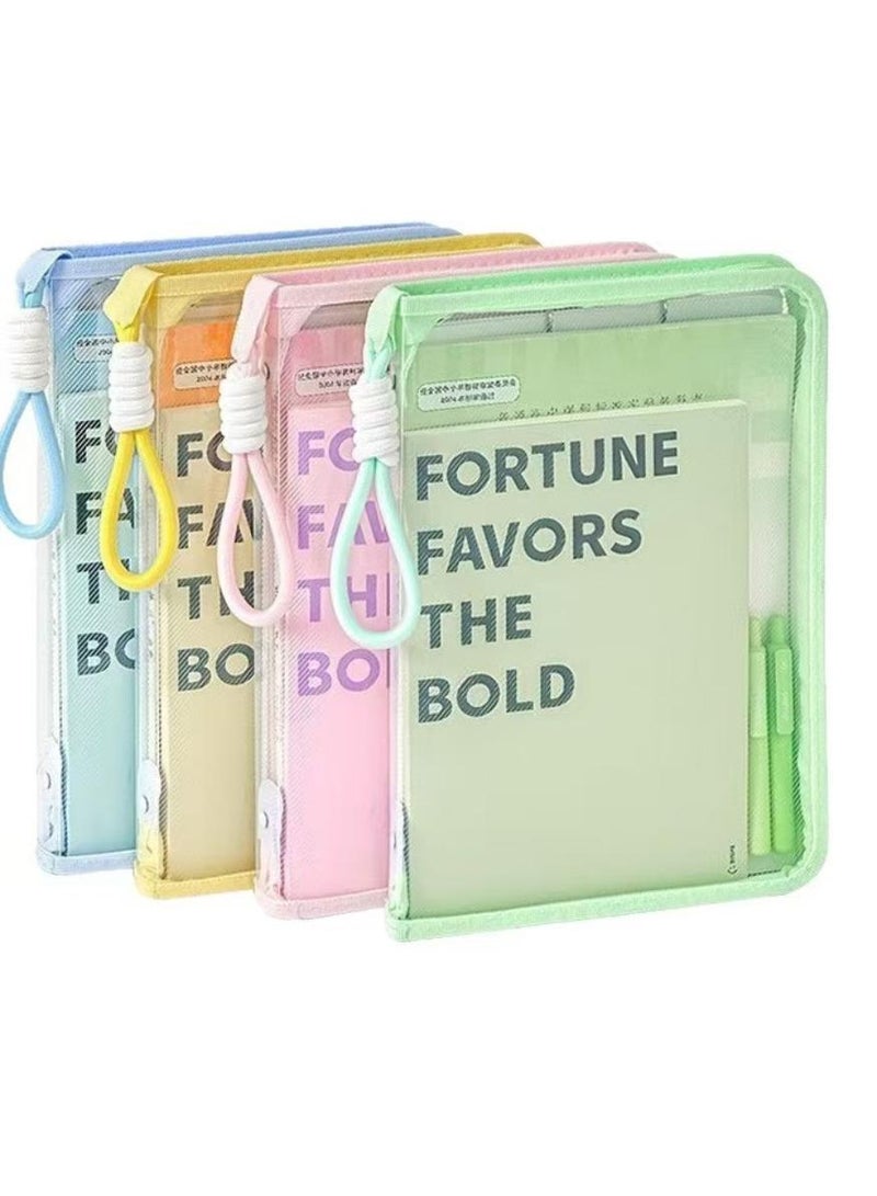 PAPERSAY 4 Pack Mesh File Bags with Zipper and Handle, A4 Clear File Folders, Waterproof Organizer Folder Bags ,Document Pouch with Clamp Metal Clips Shell for Paper Portfolio Storage, School, Office, Home.  - Image 1