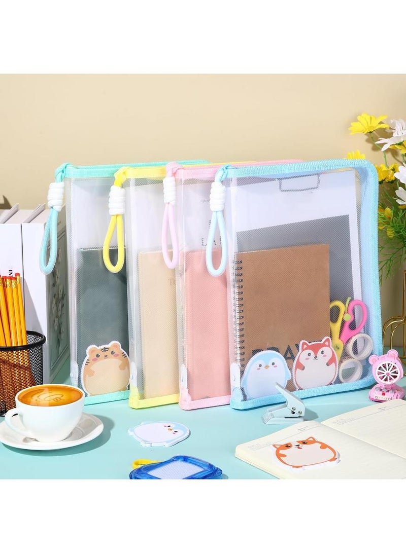 PAPERSAY 4 Pack Mesh File Bags with Zipper and Handle, A4 Clear File Folders, Waterproof Organizer Folder Bags ,Document Pouch with Clamp Metal Clips Shell for Paper Portfolio Storage, School, Office, Home.  - Image 5