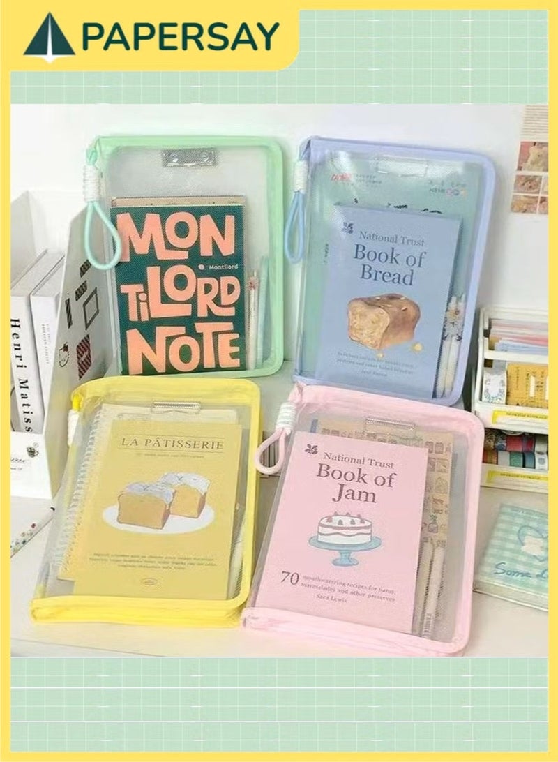 PAPERSAY 4 Pack A4 Clear Zipper File Bags with Handles & Metal Clips - Waterproof Document Organizer Folders for School, Office, and Home Storage - Image 4