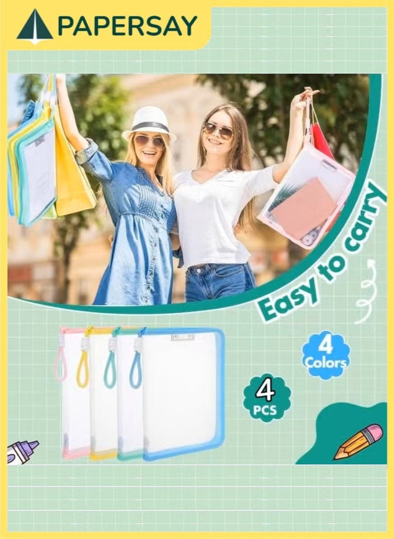 PAPERSAY 4 Pack A4 Clear Zipper File Bags with Handles & Metal Clips - Waterproof Document Organizer Folders for School, Office, and Home Storage - Image 5