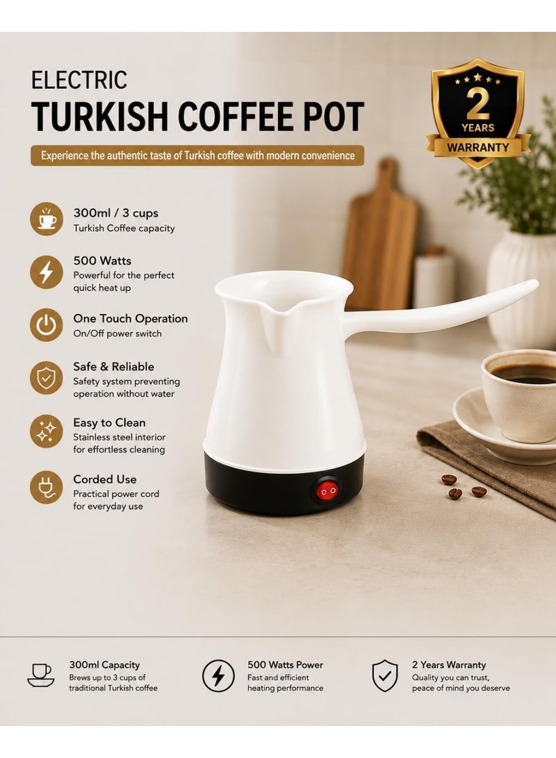 300ml Electric Turkish Coffee Machine, 500W | Turkish Coffee Maker with Stainless Steel Inner Surface | Perfect Coffee Maker for Home and Offices (White) - Image 3