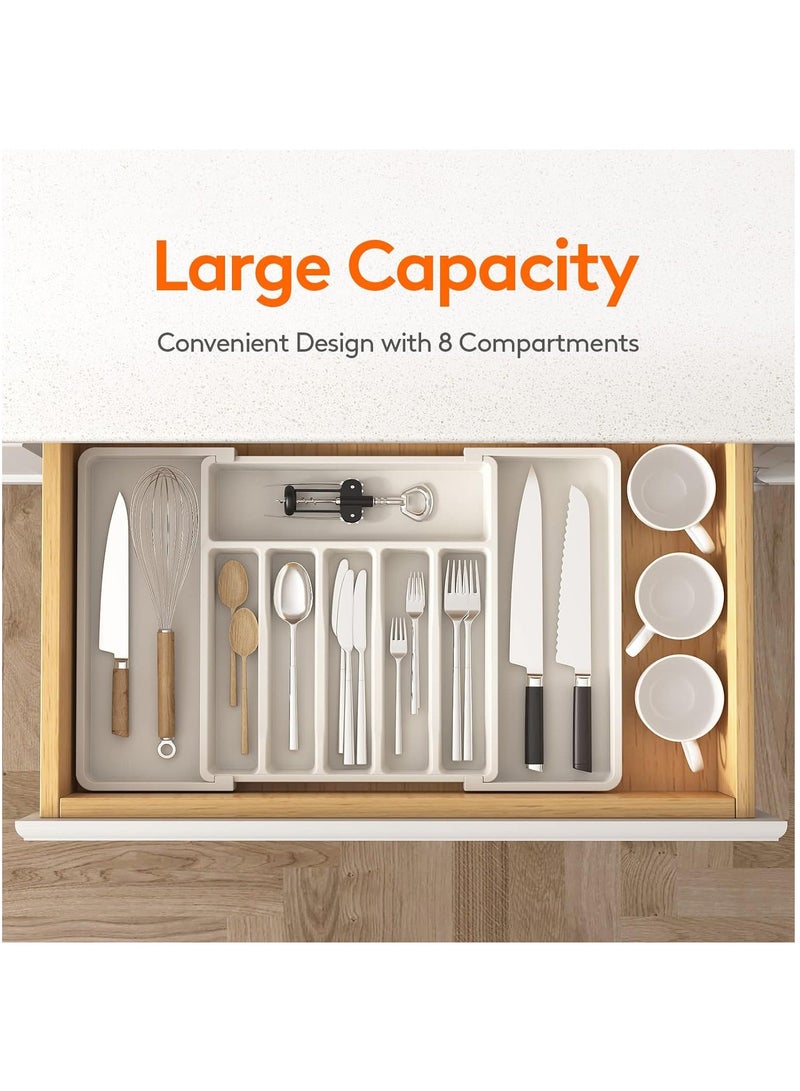 Arabest Silverware Organizer, Expandable Utensil Tray for Drawer, Adjustable Flatware and Cutlery Holder, Compact Plastic Drawerstore Holding Spoons Forks Knives, Large, White - Image 2