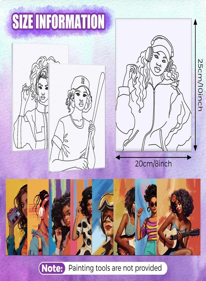 Sherr 20 Pcs Stretched Pre Drawn Canvas Afro Queen Black Art for Painting for Adults Outline Pre Drawn Stretched Cotton Canvas to Paint Party Set, 8 x 10''(Vintage) - Image 2