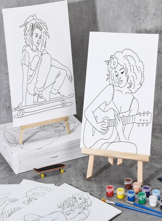 Sherr 20 Pcs Stretched Pre Drawn Canvas Afro Queen Black Art for Painting for Adults Outline Pre Drawn Stretched Cotton Canvas to Paint Party Set, 8 x 10''(Vintage) - Image 5