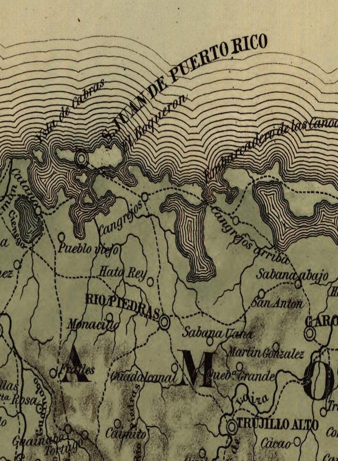 خرائط Antiguos Topografico de la Isla de Puerto Rico حوالي عام 1886 | ديكور حائط عتيق | ملصق طباعة فنية | مقاس 24 × 36 بوصة (610 × 915 ملم) - Image 5
