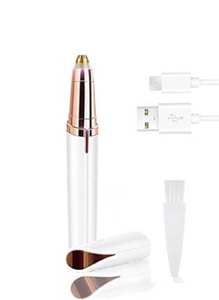 Generic Eyebrow Trimmer Painless Facial Hair Remover Finishing Touch Flawless Razor for Men Women Elecric USB Rechargeable Eyebrow Device with LED Light White  - Image 1